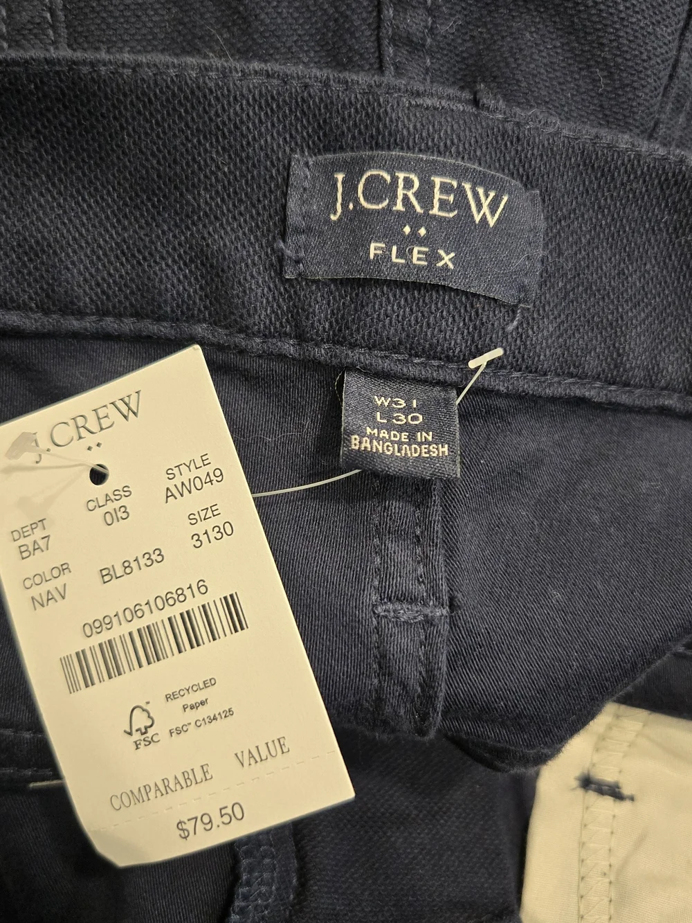 NEW J Crew Flex Navy Blue Slim Jeans Pants Sz 31 X 30 Mens NWT $80